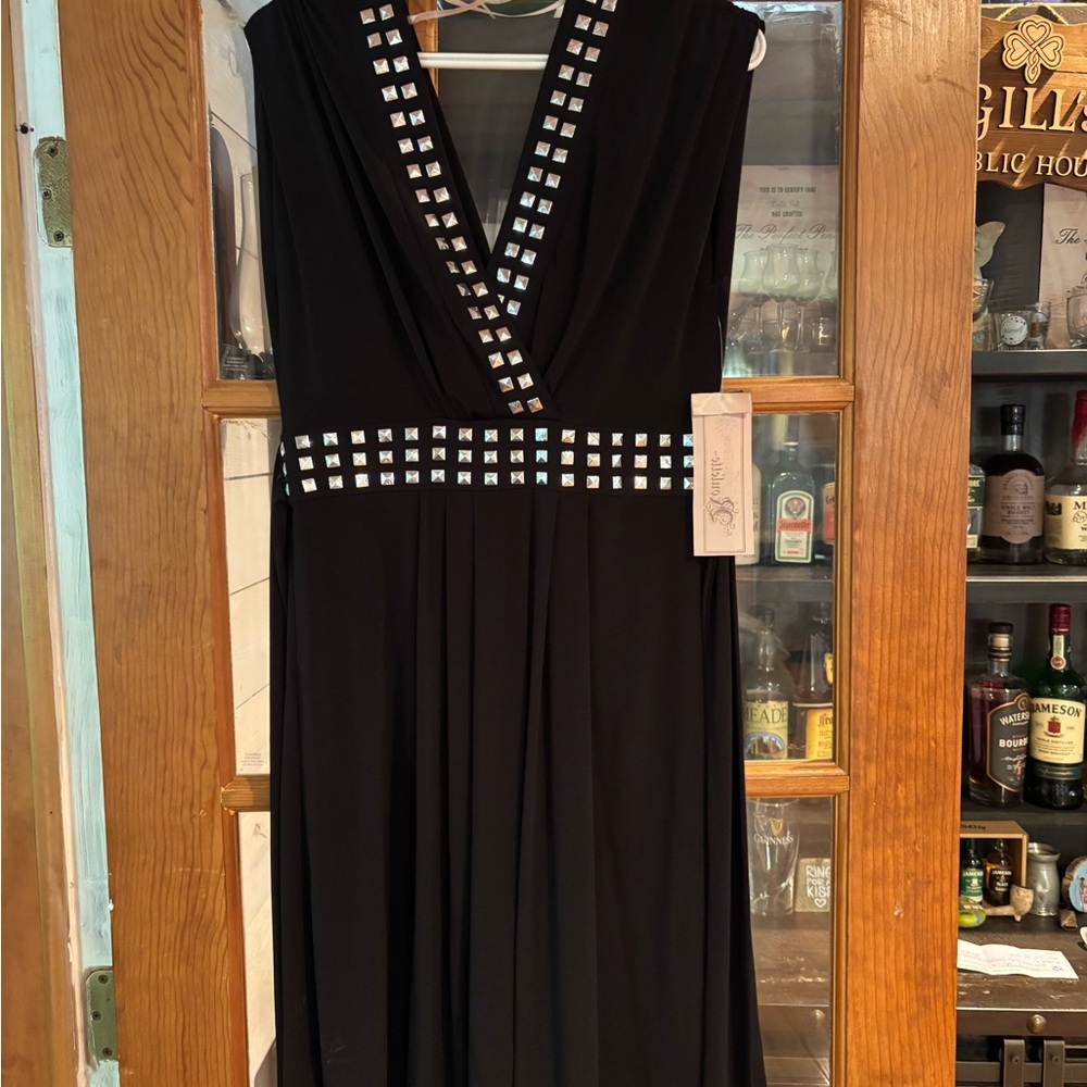 Roulette Black and Silver Embellished Pleated Maxi Dress